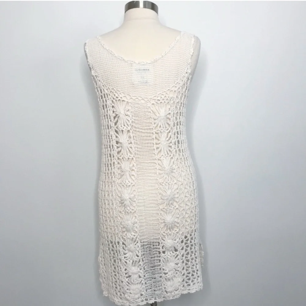 Free People Rare Crochet Tunic Dress White Size M‎ Boho Coastal Cowgirl Festival